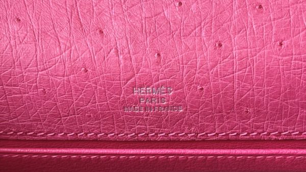 Kelly Pochette Ostrich Vermillon (5E) Palladium Hardware - Image 6