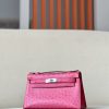 Kelly Pochette Ostrich Vermillon (5E) Palladium Hardware - Image 2