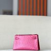 Kelly Pochette Ostrich Vermillon (5E) Palladium Hardware - Image 3