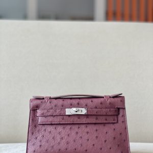 Kelly Pochette Ostrich Bourgogne (F5) Palladium Hardware