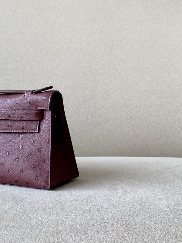 Kelly Pochette Ostrich Bourgogne (F5) Palladium Hardware - Image 11