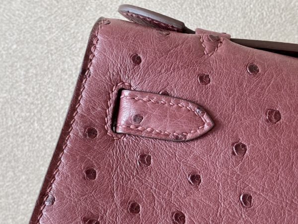 Kelly Pochette Ostrich Bourgogne (F5) Palladium Hardware - Image 7