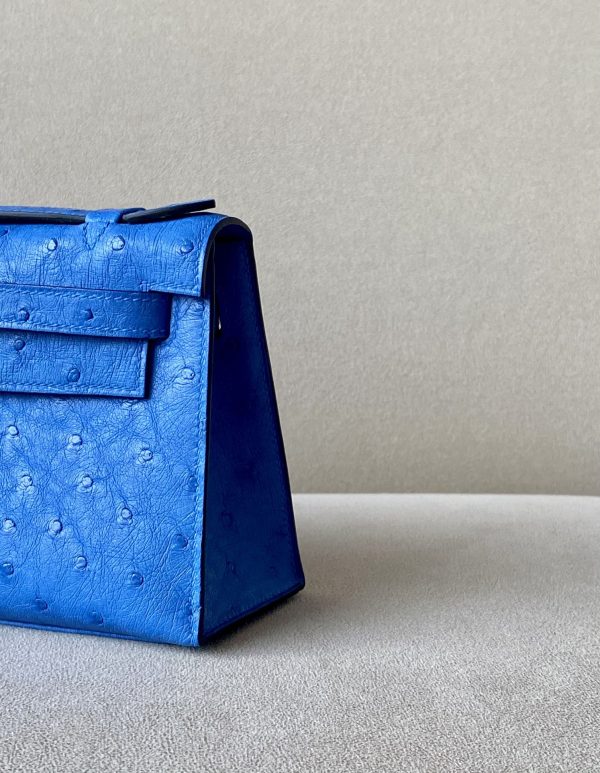 Kelly Pochette Ostrich Blue Paradise (2T) Gold Hardware - Image 9