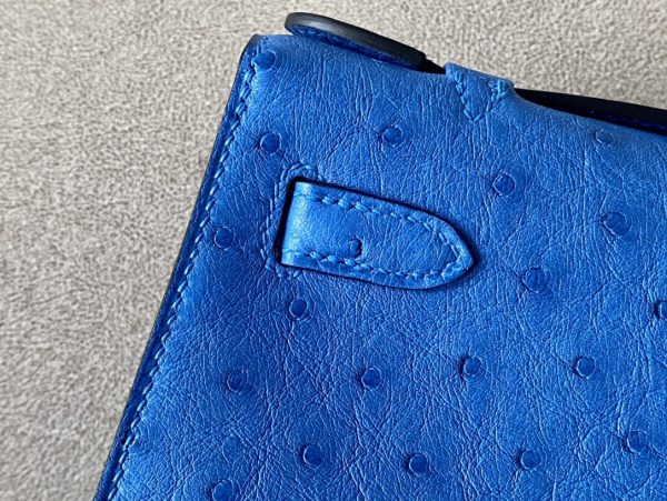 Kelly Pochette Ostrich Blue Paradise (2T) Gold Hardware - Image 8