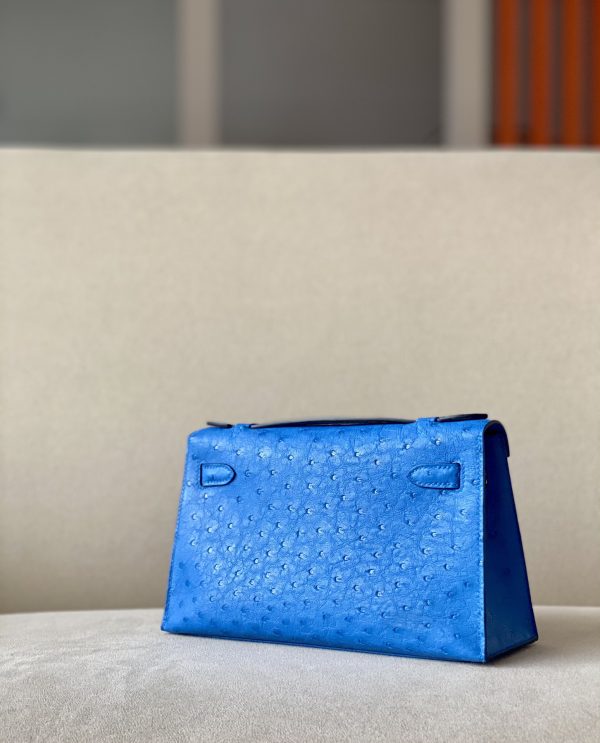 Kelly Pochette Ostrich Blue Paradise (2T) Gold Hardware - Image 3