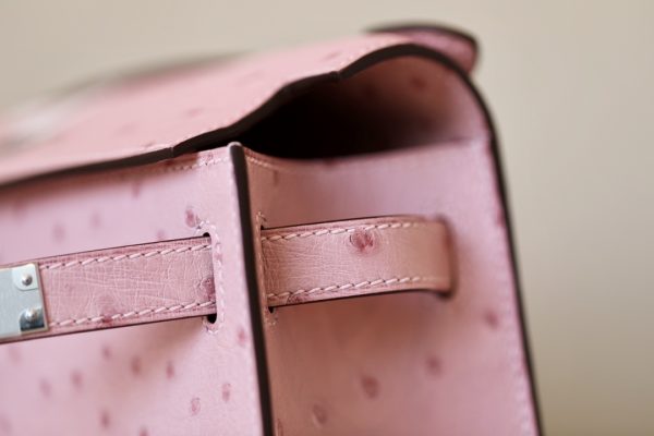 Kelly Pochette Ostrich Rose Sakura (3Q) Palladium Hardware - Image 6