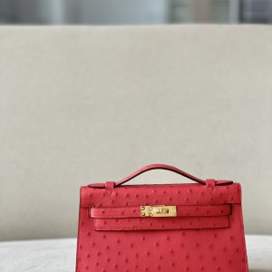 Kelly Pochette Ostrich Braise (95) Gold Hardware