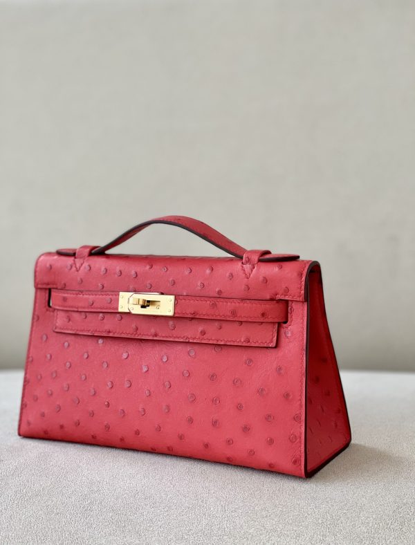 Kelly Pochette Ostrich Braise (95) Gold Hardware - Image 2