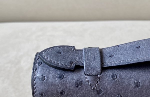 Kelly Pochette Ostrich Gris Agate (82) Palladium Hardware - Image 9