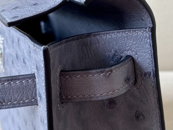 Kelly Pochette Ostrich Gris Agate (82) Palladium Hardware - Image 5