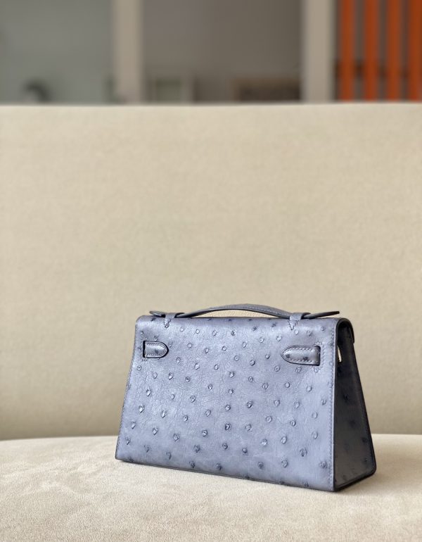Kelly Pochette Ostrich Gris Agate (82) Palladium Hardware - Image 3