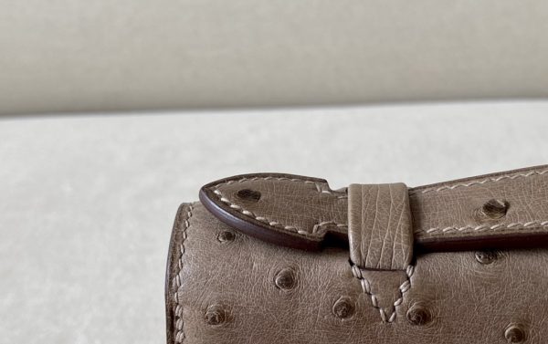 Kelly Pochette Ostrich Etoupe (18) Palladium Hardware - Image 10