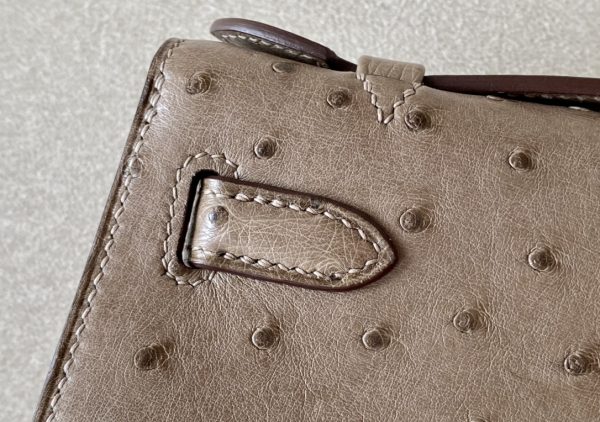 Kelly Pochette Ostrich Etoupe (18) Palladium Hardware - Image 8