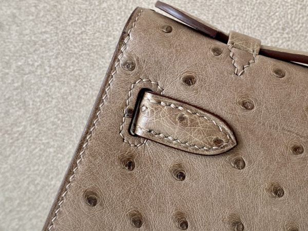 Kelly Pochette Ostrich Etoupe (18) Gold Hardware - Image 8