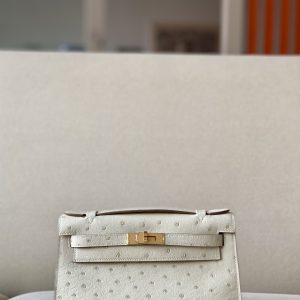 Kelly Pochette Ostrich Parchemin (3C) Gold Hardware