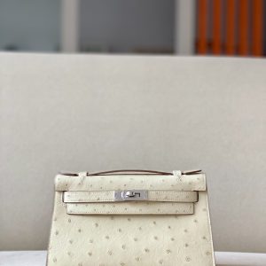 Kelly Pochette Ostrich Parchemin (3C) Palladium Hardware