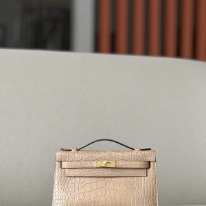 Kelly Pochette Alligator Chai (0M) Gold Hardware