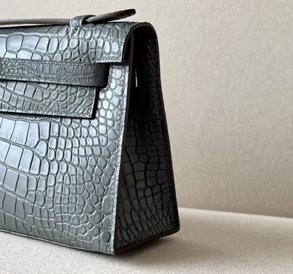 Kelly Pochette Alligator Gris Asphalte (M8) Palladium Hardware - Image 9