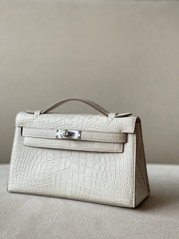Kelly Pochette Alligator Beton (8L) Palladium Hardware - Image 2