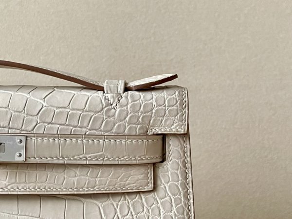 Kelly Pochette Alligator Beton (8L) Palladium Hardware - Image 10