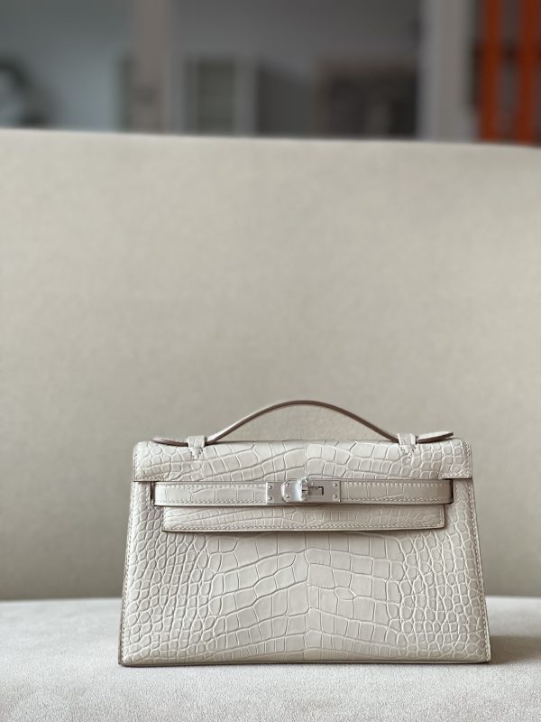 Kelly Pochette Alligator Beton (8L) Palladium Hardware