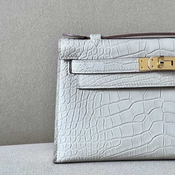 Kelly Pochette Alligator Beton (8L) Gold Hardware - Image 11