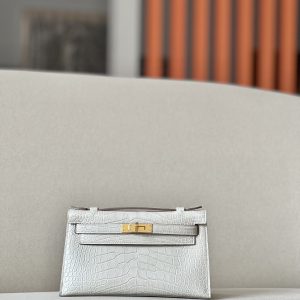 Kelly Pochette Alligator Beton (8L) Gold Hardware
