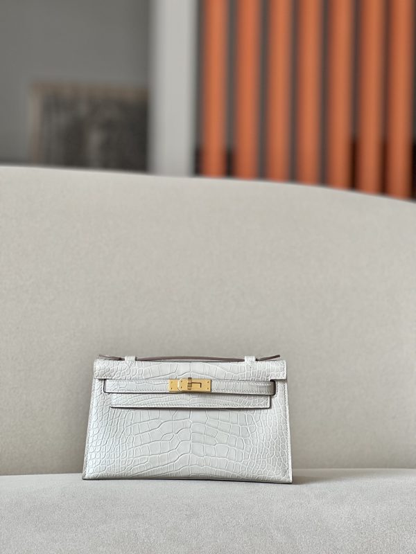 Kelly Pochette Alligator Beton (8L) Gold Hardware