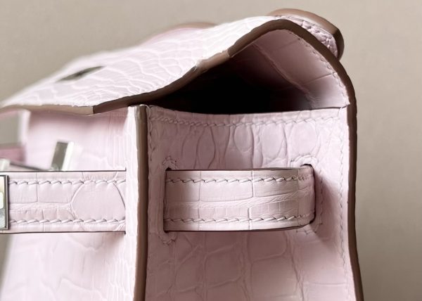 Kelly Pochette Matte Alligator Mauve Pale (09) Palladium Hardware - Image 7