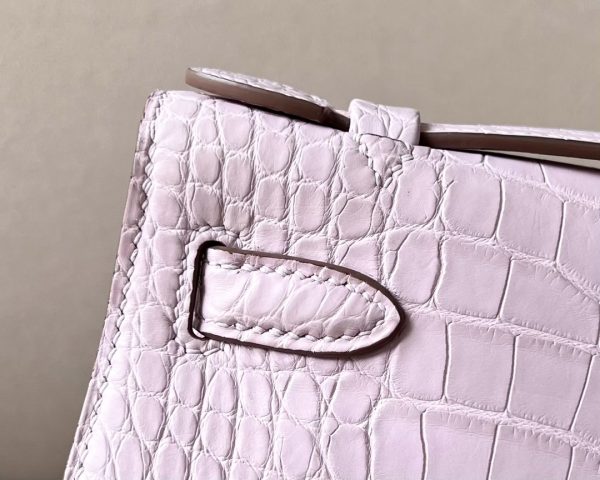 Kelly Pochette Matte Alligator Mauve Pale (09) Palladium Hardware - Image 5