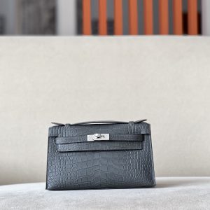 Kelly Pochette Alligator Graphite (88) Palladium Hardware