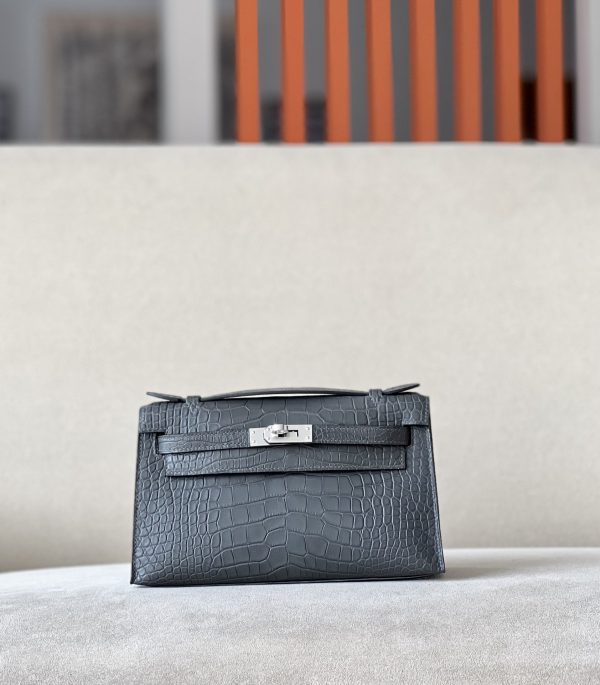 Kelly Pochette Alligator Graphite (88) Palladium Hardware
