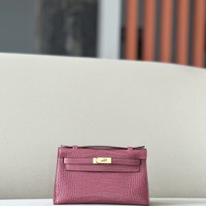 Kelly Pochette Alligator Bois De Rose (G5) Gold Hardware