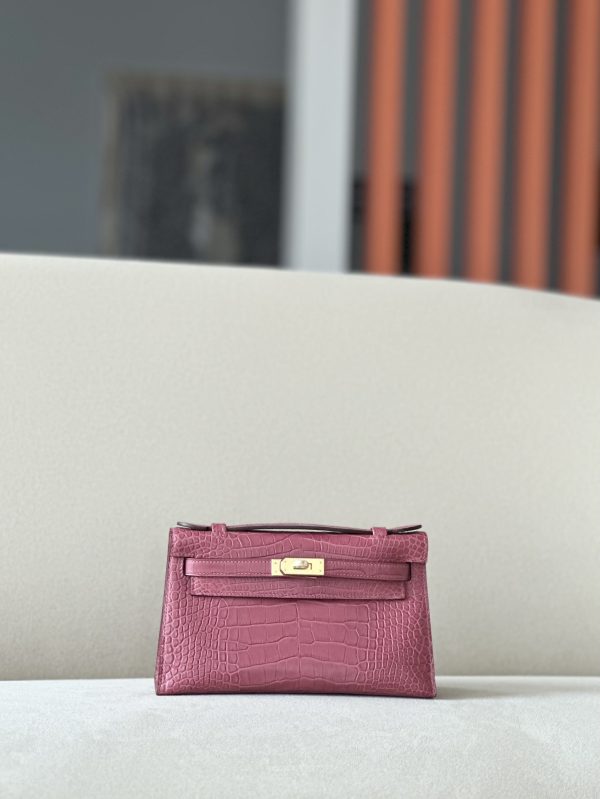 Kelly Pochette Alligator Bois De Rose (G5) Gold Hardware
