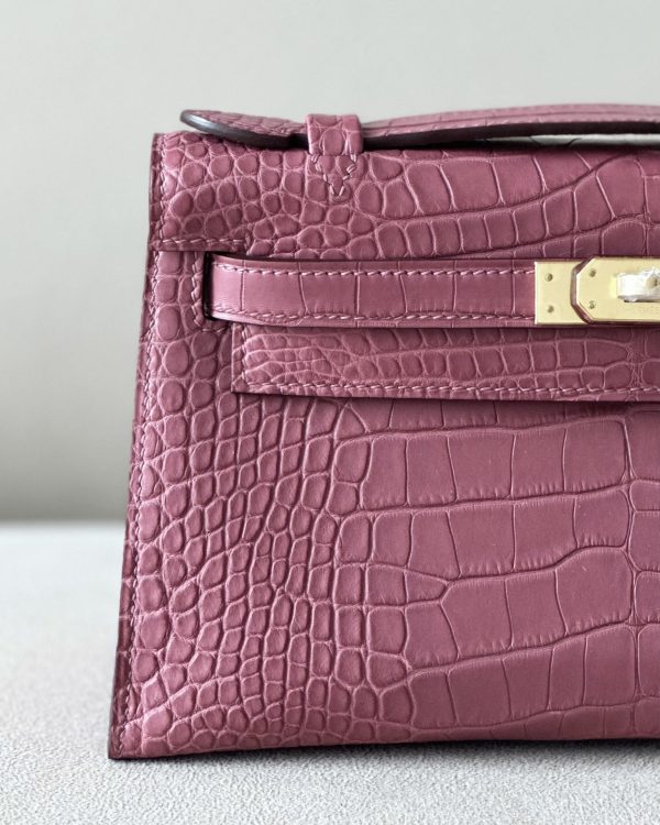 Kelly Pochette Alligator Bois De Rose (G5) Gold Hardware - Image 11
