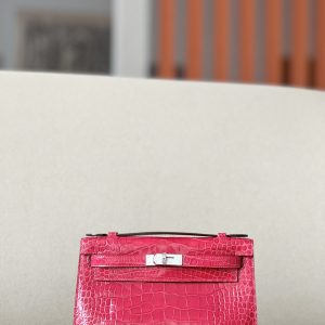 Kelly Pochette Alligator Rose Extreme (I6) Palladium Hardware