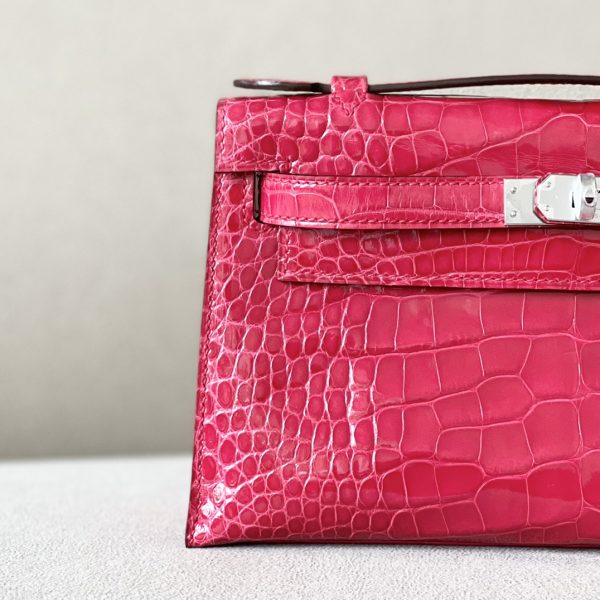 Kelly Pochette Alligator Rose Extreme (I6) Palladium Hardware - Image 11