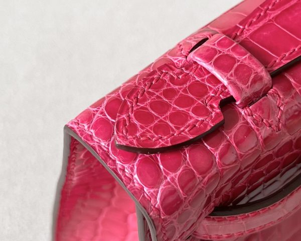 Kelly Pochette Alligator Rose Extreme (I6) Palladium Hardware - Image 10