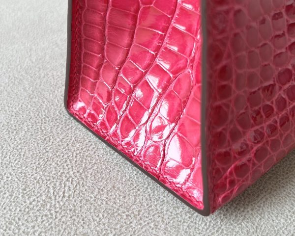 Kelly Pochette Alligator Rose Extreme (I6) Palladium Hardware - Image 9