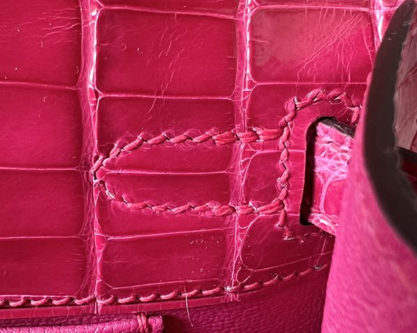 Kelly Pochette Alligator Rose Extreme (I6) Palladium Hardware - Image 7