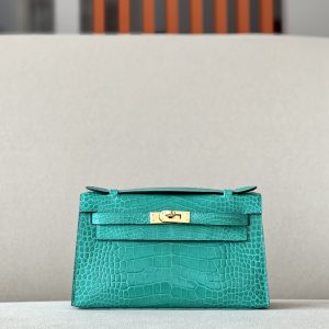 Kelly Pochette Alligator Vert Jade (O6) Gold Hardware