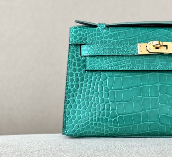 Kelly Pochette Alligator Vert Jade (O6) Gold Hardware - Image 11
