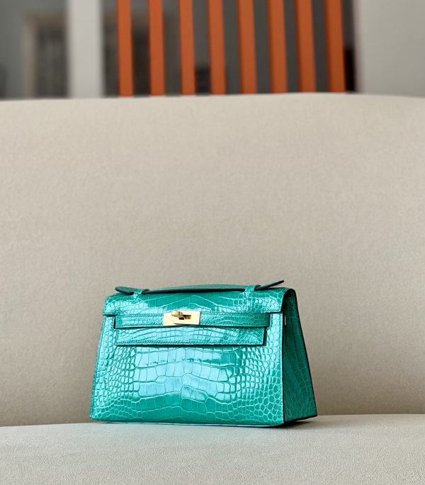 Kelly Pochette Alligator Vert Jade (O6) Gold Hardware - Image 3