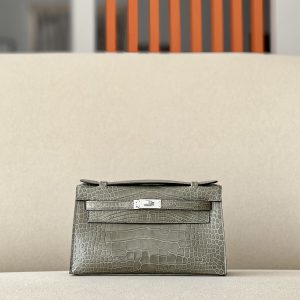 Kelly Pochette Alligator Gris Tourterelle (81) Palladium Hardware