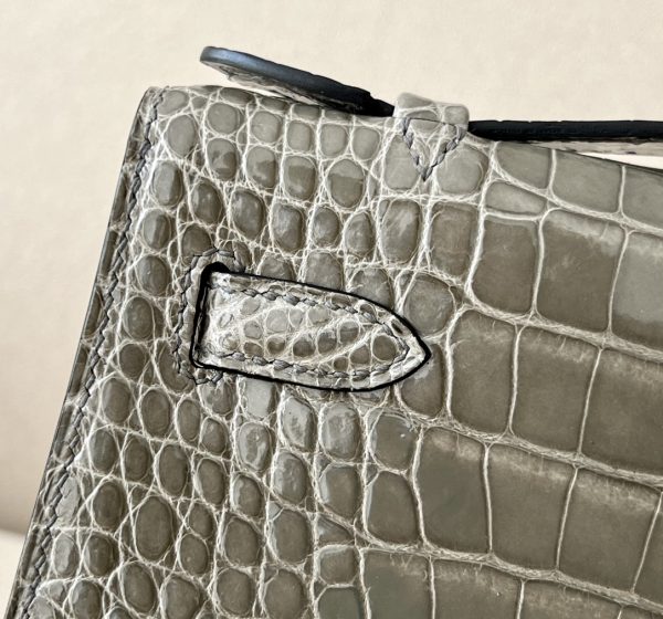 Kelly Pochette Alligator Gris Tourterelle (81) Palladium Hardware - Image 8