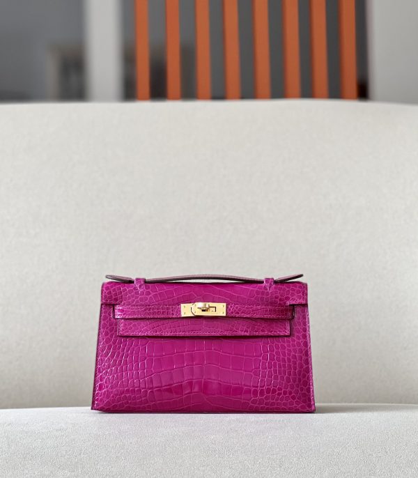 Kelly Pochette Alligator Rose Sheherazade (J5) Gold Hardware