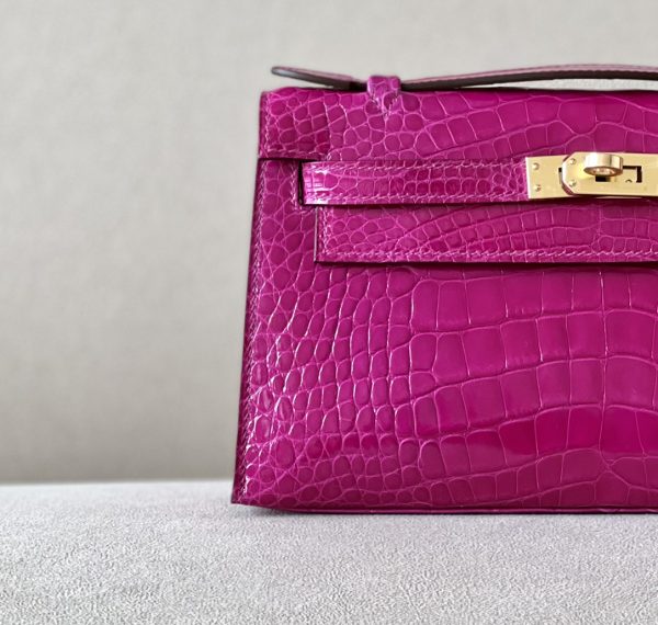 Kelly Pochette Alligator Rose Sheherazade (J5) Gold Hardware - Image 11