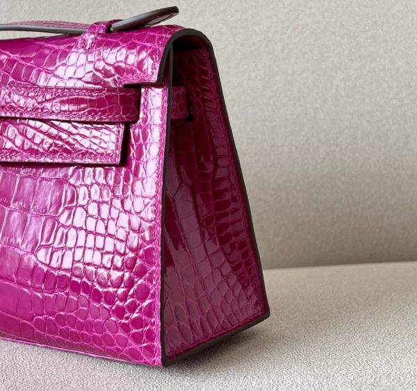 Kelly Pochette Alligator Rose Sheherazade (J5) Gold Hardware - Image 9