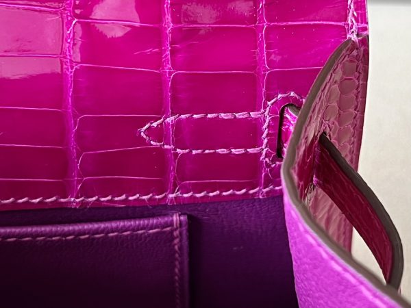 Kelly Pochette Alligator Rose Sheherazade (J5) Gold Hardware - Image 7