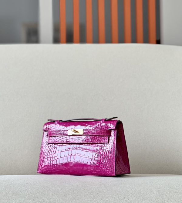 Kelly Pochette Alligator Rose Sheherazade (J5) Gold Hardware - Image 3